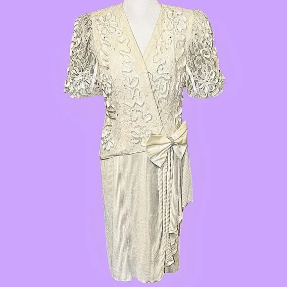 Leslie Fay | Dresses | Leslie Fay Vtg 8s Ivory Lace Balloon Sleeve Cocktail  Party Midi Dress Size 6 | Poshmark